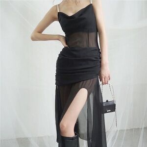 Designer Black Sheer cocktail Dress